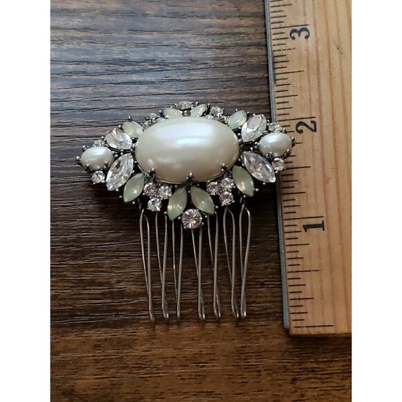Silver Tone Twisted Wire Rhinestone Faux Pearl HAIR COMB Small Bride Wedding - Picture 10 of 10